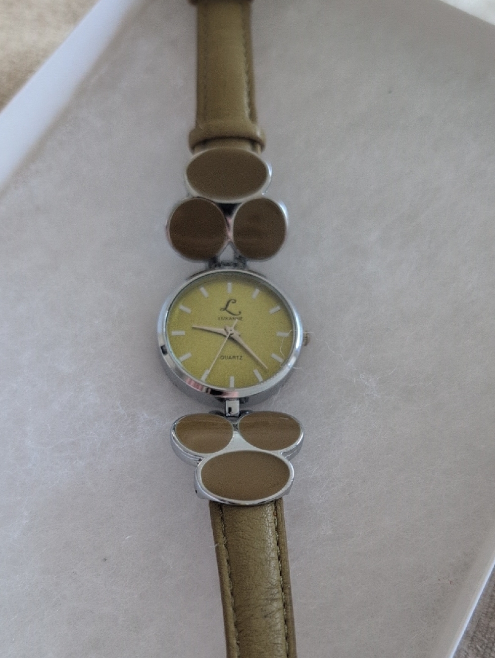 Vintage Luxanne Olive Enamel Bubble Link Watch | Retro Boho Statement